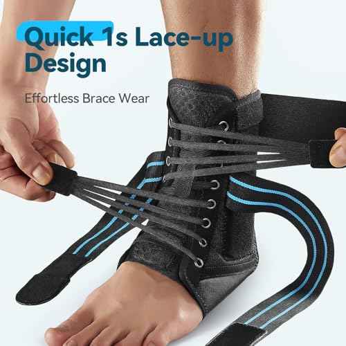 AGPTEK Ankle Brace for Women Men, Adjustable Lace-Up Ankle Support with Removable Splints for Sprained Ankle, Injury Recovery, Ankle Stabilizer Wrap for Basketball Volleyball Sports, Blue, M