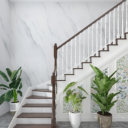 JSEVEM 16"¡¿118" Thick White and Grey Marble Wallpaper Peel Stick Waterproof White Gray Marble Contact Paper Vinyl Wrap Glossy Self Adhesive Granite Tile Sticker for Kitchen Cabinets Table Countertops