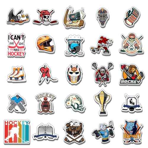 50 Pack Pcs Ice Hockey Stickers for Water Bottles Waterproof Vinyl Laptop Luggage Scrapbooking Funny Sports Sticker Packs Set Bulk Adults Teens Girls Boys Aesthetic Small Decals