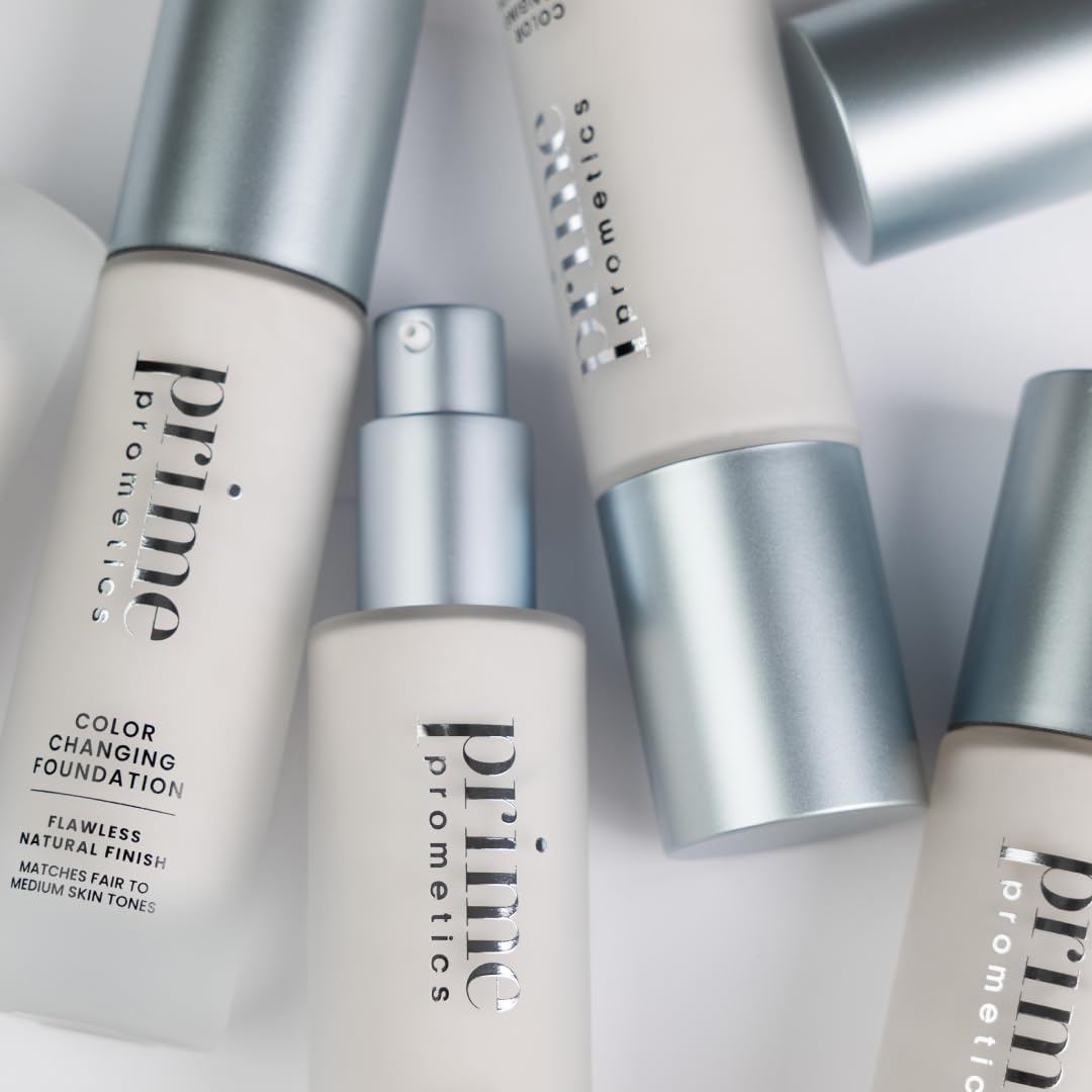 Prime Prometics Color Changing Foundation for Mature Women – Instantly Adapts to Your Skin Tone – Buildable Light-to-Medium Coverage – 12-Hour Wear – Natural Dewy Finish – Hypoallergenic
