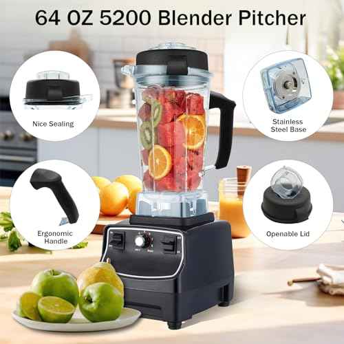 New For Vitamix Blender Pitcher 64oz Container, Replace 5200 5000 6500 7500 Pro500 750 Vita-Prep vm0101 vm0102 vm0103 vm0197 E310 320 asy172 A2300 A3300 etc Container Jar Cup, 1 Year Manufacturer