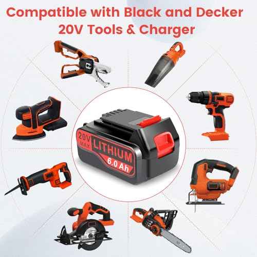 20V Max 6000mAh Replace High-Capacity Battery for Black and Decker 20V Lithium Battery, Compatible with Black & Decker 20 Volt LBXR20 LBXR2020 & Power Tools Weed Eater, Drill, Leaf Blower