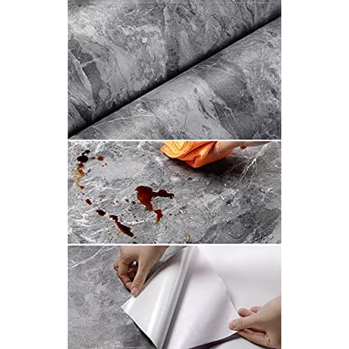 burgeliy 3D Grey Marble Vinyl Wrap Protector Auto Modification Wallpaper 15.8"x80" Classic Style, Waterproof, Heat-Resistant,Thickened Peel and Stick, Countertops, Cabinets, Self Adhesive Tint Film