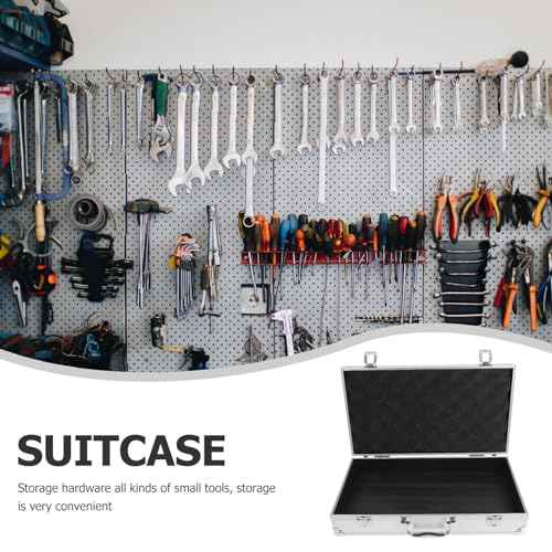 DOITOOL Metal Briefcase,Silver Aluminum Briefcase with Lock,Hard Case Locking Case,Portable Carrying Case,Metal with Ripple Foam,14.15x7.86x2.95 Inch