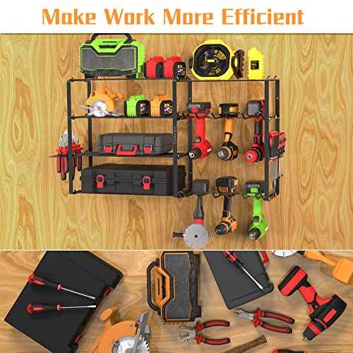 Power Tool Organizer Wall Mount, Heavy Duty Cordless Tool Storage Drill Rack, 5 Layers Garage Organization Tool Shelf with Tool Holder, Birthday Christmas Gift for Men Husband Dad Father
