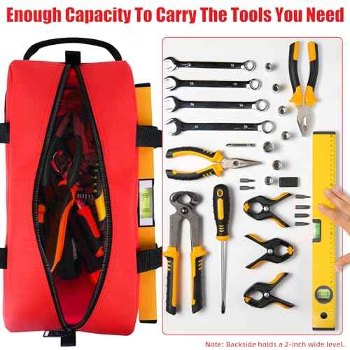 MELOTOUGH Canvas Tool Bags 14 Inch Tool Tote Bag with Zipper Heavy Duty Portable Tool Bag Organizer for Electrician,Technician,Mechanic(Black&Red)