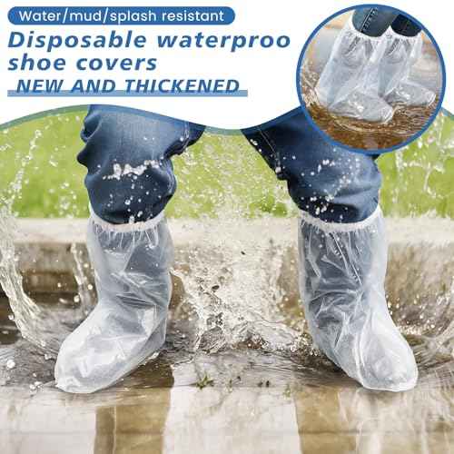100 Pairs Disposable Shoe Covers for Rain, Clear Waterproof Boot Covers Non-slip Thick PE Plastic Shoe Boot Protectors Cover for Rain Outdoor Indoor Farm Travel Men Women, Tall 18.9 Inch