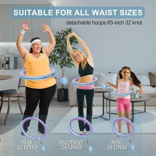 Plus Size Silent Weighted Hula Infinity Fitness Detachable Hoops 65-Inch 32 Knot, Smart Noiseless Infinity Hula for Women, Waist and Abdominal Home Weight Loss Exercise Fit Hoop