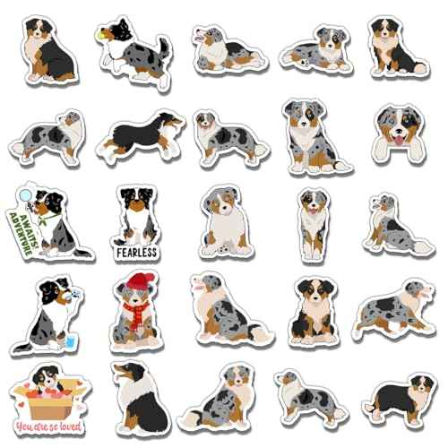 50 Pack Pcs Australian Shepherd Stickers for Water Bottles Waterproof Vinyl Laptop Luggage Scrapbooking Funny Cute Dog Sticker Packs Bulk Set Teens Adults Aesthetic Small Decals