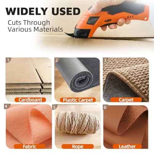 Cordless Electric Scissors, 3.6V Cardboard Cutter with 2 Blades, Rechargeable Electric Fabric Cutter with Safety Lock for Cutting Cardboard Fabric Leather Carpet (Orange)