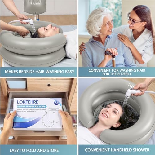 Bedside Shower Water Bag - 2.5 GL Portable Water Shower Bag For Hair Washing In Bed. Use with Inflatable Shampoo Basin, Inflatable Hair Washing Basin, Inflatable Bathtub For Elderly (Grey)