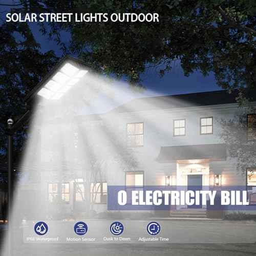 Solar Street Lights Outdoor Waterproof, 80000LM, Dusk to Dawn Solar with Motion Sensor and Remote Control, LED Flood Light, Luces solares para exteriores, Suitable for courtyards, Garage (2-pack)
