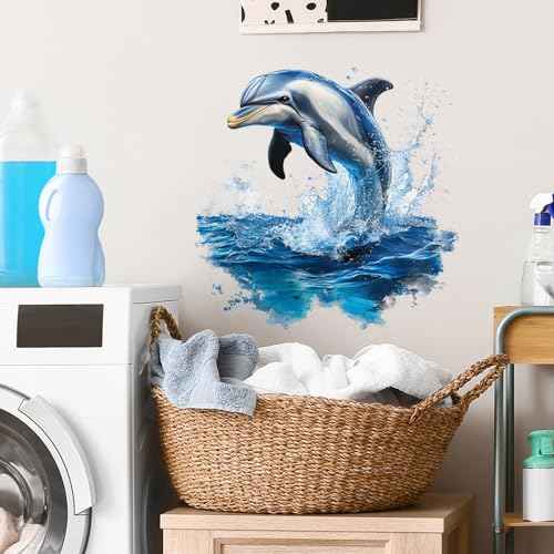 2 Sheets Dolphins Jumping Out of The Water Wall Decals Peel and Stick Sea Animal Wall Stickers Removable Waterproof Wall Decor for Classroom Nursery Bedroom Living Room Bathroom Decorations