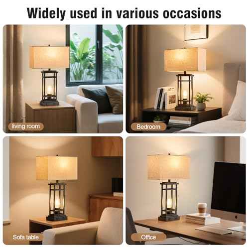 Table Lamp, Set of 2 Modern Bedside Lamps Desk Lamp with Night Light and USB C+A Charging Port Lamps for Night Stands Bedroom Living Room Home Office