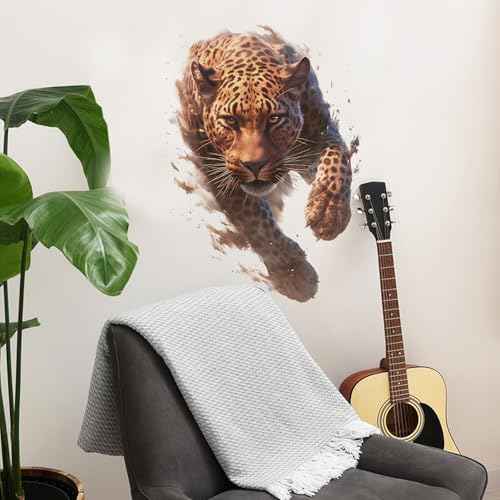 Running Leopard Wall Decals Removable Animal Vinyl Stickers for Nursery Living Room and Gym Jungle Theme Decor Peel and Stick Wall Art