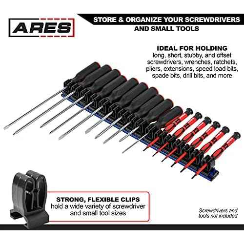 ARES 62027 - Blue 16.5-Inch Hand Tool Holder - Aluminum Rail Stores up to 16 Screwdrivers or Small Tools and Keeps Your Garage Organized