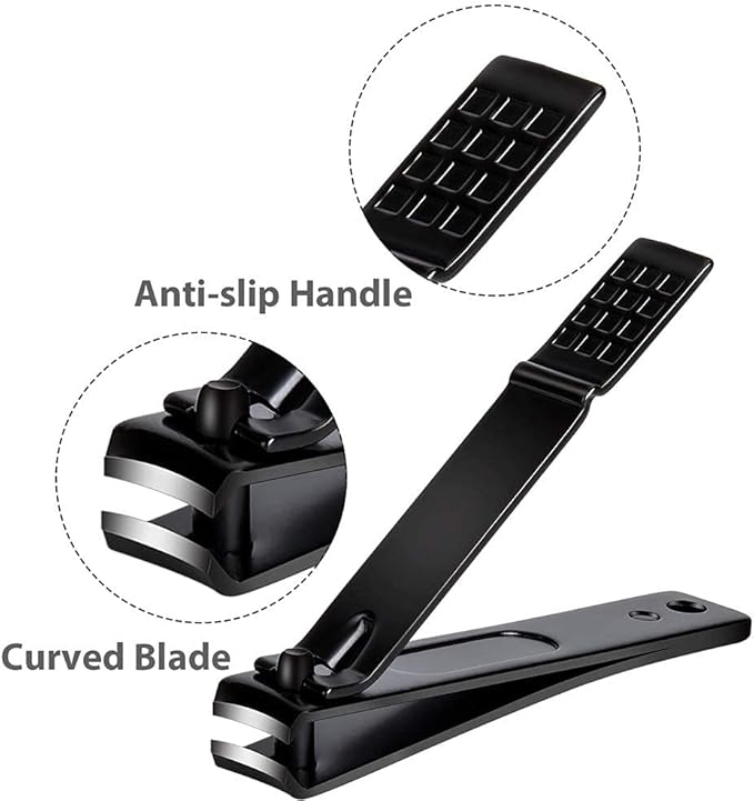 Nail Clippers Set, Sharp Stainless Steel Fingernail Clipper & Toenail Clippers, Black Nail Cutter, Large and Small 2 Piece Set.