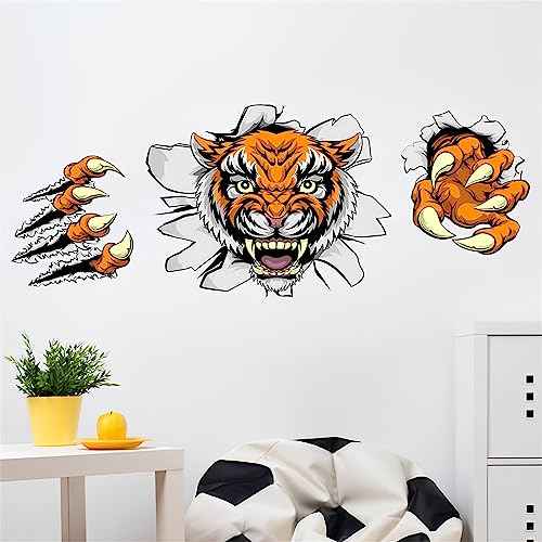 Breaking Through The Wall Tiger Wall Stickers, sacinora Wild Animal Wall Decals Removable Vinyl Peel and Stick for Living Room Bedroom Children's Room Kitchen Sofa TV Background Art Decorations