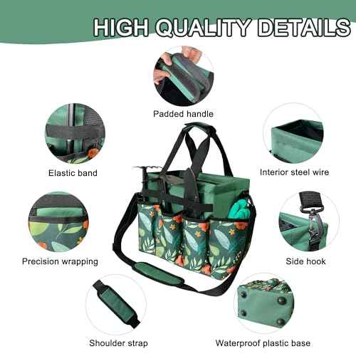 Standable Garden Tool Bag, Oxford Garden Tote Storage Bag, Portable Garden Tool Organizer Bag with Adjustable Shoulder Strap
