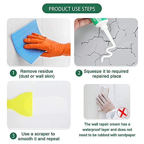 3 Pcs Wall Mending Agent Wall Repair Cream,Safe Mend Wall Repair Kit, Drywall Repair Kit with 3 Scraper,Quick Easy Solution to Fill The Holes and Crack in Wall Wood Plaster Surface (3 x100g)