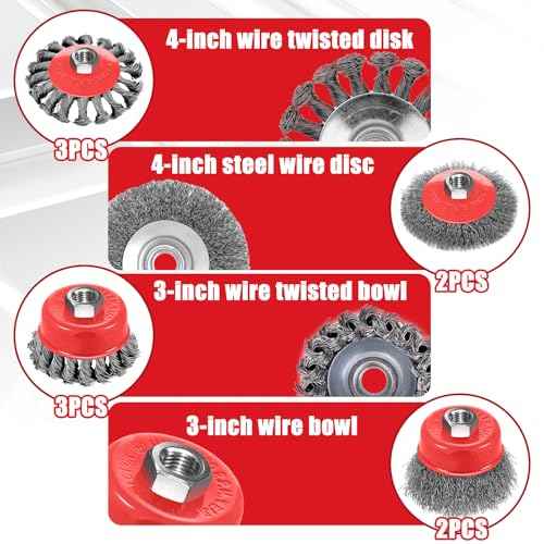 10pcs Wire Wheels for 4 1/2 Angle Grinder Wire Wheel for Angle Grinder Wire Wheel with 5/8" Thread Arbor Wire Wheel Brush Cup Set for Remove Rust Polish Grinding