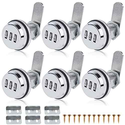 RealPlus Combination Cam Lock, Combination Cabinet Lock Password Coded Cabinet Locks (6pcs 1-1/8", Silver)