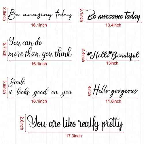 7 Pieces Inspirational Quote Mirror Decals Vinyl Wall Art Be Amazing Today Be Awesome Today Hello Gorgeous Hello Beautiful Decals Motivational Quote Wall Stickers for Bedroom Living Room Decoration