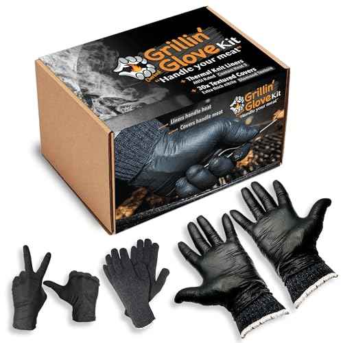 Grilling Glove Kit ? 2 Heat Resistant Liners ? 30 Black Nitrile Gloves ? Disposable BBQ Gloves with Washable Heat-Resistant Liners ? Replaceable Cover Oven Mitt for Barbecue and Smoking Meat