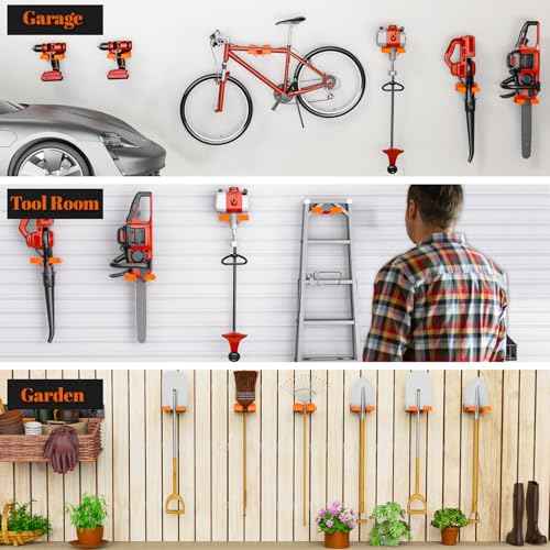 Garage Organizer Trimmer Rack Weedeater Hanger, Garden Power Tool Hanger Weed Whackers Holder Wall Mounted, Heavy Duty Metal Trimmer Hanger for Garage Tool Organizers Storage (Orange-1Pcs)