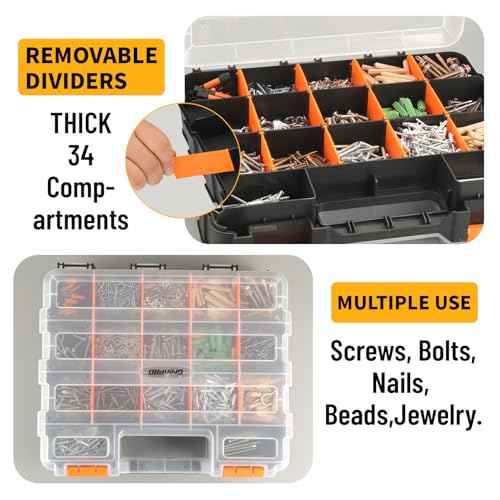 Mini Tool Box Organizer, Plastic Small Tool Box with Dividers, Double Side Bead Organizer, 34-Compartments Hardware Screw Organizers, Parts Tool Organizers Storage