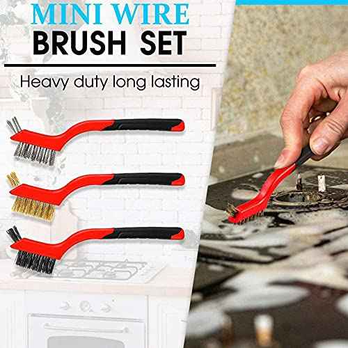 Wire Brush Set for Cleaning Rust Removal in Holes, 3pcs Brass/Stainless Steel/Nylon Brushes