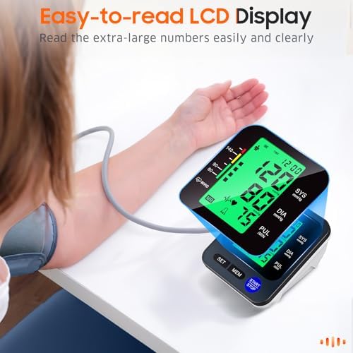 Blood Pressure Monitors for Home Use, Digital Blood Pressure Machine with 3-Color Backlit Hypertension Display, Upper Arm Large Cuff (8.7"-16.5" Adjustable) 2x99 Memory,Easy to use/Travel Black