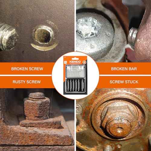 KENDO 6PC HSS Damaged Screw Extractor Set - Remover for Stripped Screws Nuts & Bolts, Drill Bit Tools for Easy Removal of Rusty & Broken Hardware, Easy Removal of Rusty Broken Hardware Gift