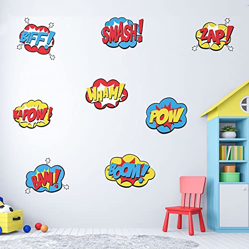 Superhero Wall Decals Peel and Stick Comic Book Sound Effects Stickers Superhero Boom Pow Vinyl Stickers Wall Art Decor