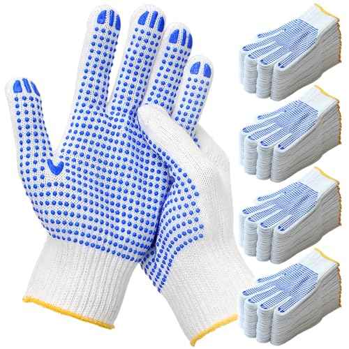 48 Pairs Cotton Work Gloves with Anti-slip Dots for Men Women, Breathable Cotton Knit Grip Gloves for Gardening Warehouse Construction Mechanic Industrial, One Size Bulk
