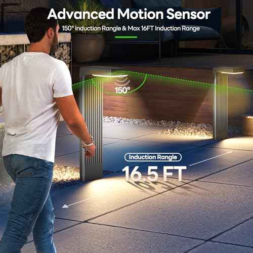 Solar Pathway Lights Outdoor 4Pack, 2 Color in 1 Motion Sensor Walkway Lights 400LM with Warm/Cool White, 12H Lasting, IP65 Waterproof Solar Powered Landscape Lighting for Garden, Yard