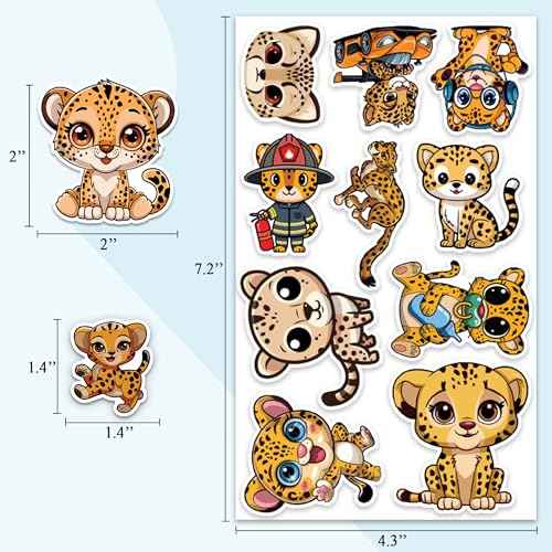 Cheetah Stickers 50 Pieces Vinyl Waterproof Decal for Laptop Water Bottle Phone Car Window Motorcycle Guitar Stakeboard Scrapbook African Leopard Sticker Gifts