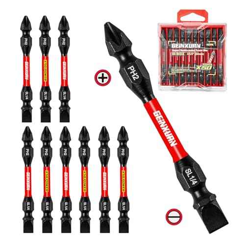 10Pcs SL1/4-PH2 Impact Double End Screwdriver Bit Set, 2.56 in. #2 Phillips/Power Driver Bits, Magnetic S2 Steel Two Sides Screwdriver Bits Set with Storage M-Box