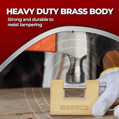 Maudex¢ç MBX/70 Solid Brass Heavy Duty Lock with 0.51¡± Shackle Clearance and 0.39¡± Thick Bolt - [Anti Pick, Anti Drill Cylinder] - Ideal Lock for Storage Units with 5 Keys