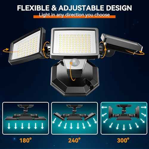 LED Security Lights Motion Sensor Outdoor Lights, 5000K Daylight, IP65 Waterproof, Dusk to Dawn, 3-Head Motion Detected Flood Light for Garage, Yard, Porch, 2Pack