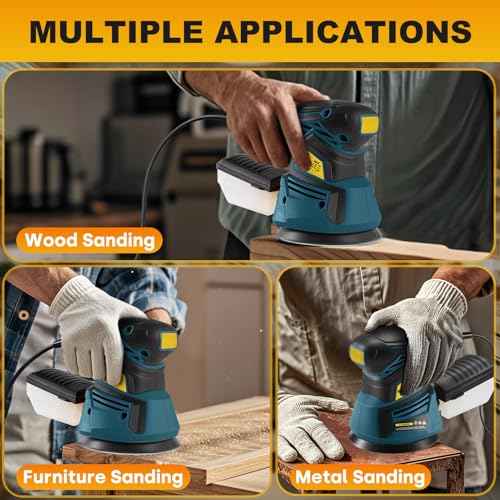 Enventor 3A Random Orbital Sander, 350W 5-Inch Electric Orbital Sander Tool 6 Variable Speeds, Max 13,000 RPM Palm Sander with 20 PCS Sandpapers, Dust Collector Box for Woodworking, Sanding, Polishing