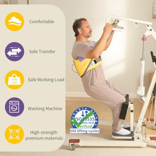 Sit to Stand Lift Patient Aid Padded Sling and Stand Assist with Back Support,Patient Lift Sling Works with Most Mobility Aids & Equipment (Large-Yellow)