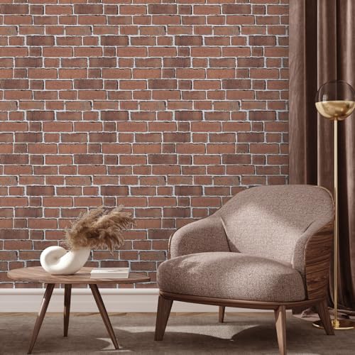 TANONE Brick Wallpaper Peel and Stick 17.5" X 118.1" Self-Adhesive Wallpaper Faux Red Brick Contact Paper-Waterproof and Removable Vinyl Wall Paper for Bedroom Fireplace Kitchen Home Decoration
