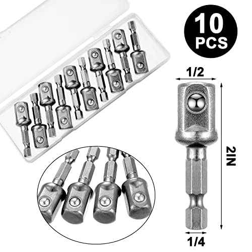 Impact Adapter Square Socket for Drills Extension Driver Bits Hex Impact Socket Adapter for Automotive DIY(1/2 Inch Square Tip, 50 mm Long,Silver)
