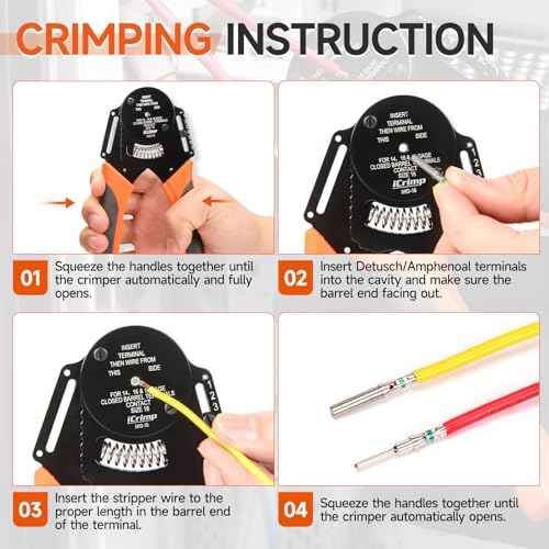 iCrimp Deutsch Crimp Tool Kit, Closed Barrel Crimper 4 Way Indent, 8 Impression Deutsch Crimper for Solid Contacts Gage 14,16&18 with 105PCS DT Connector Kit for Automotive Electrical