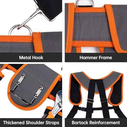 JFX Tool Belt for Men, Magnetic Tool Pouch With Suspenders, Heavy Duty Detachable Adjustable Utility Belt Work Bags for Electricians, Carpenters, Construction Workers and Gardeners£¬(32''-66'')