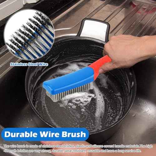 2 Pack Stainless Steel Wire Brush, Wire Brushes for Cleaning, Heavy Duty Wire Scratch Brush, 6.3" Hand Scrub Brush with Curved Grip Handle, for Cleaning Rust, Paint, Welding