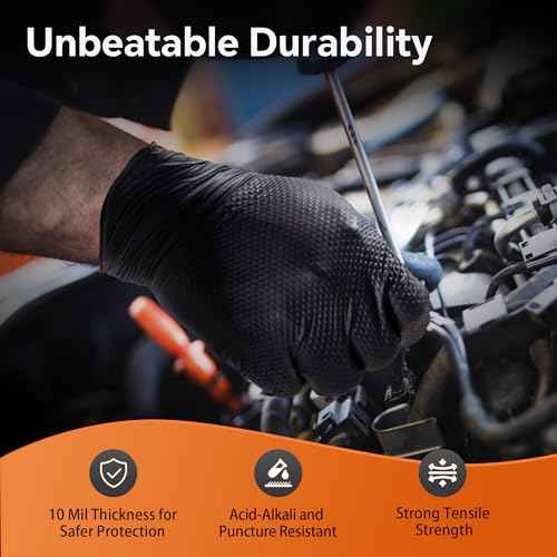 10mil Nitrile Gloves Thick,Industrial Disposable Gloves with Diamond Textured,Heavy Duty Mechanic Glove,Latex Free