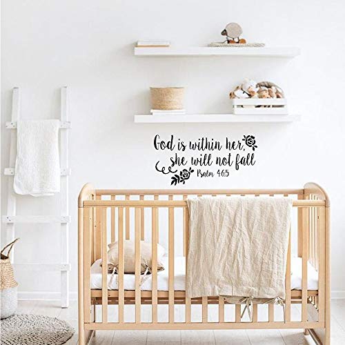 God is Within Her She Will Not Fall Psalm 46:5 Vinyl Decal Religious Wall Art Christian Bible Verse Quotes Girls Bedroom D?cor