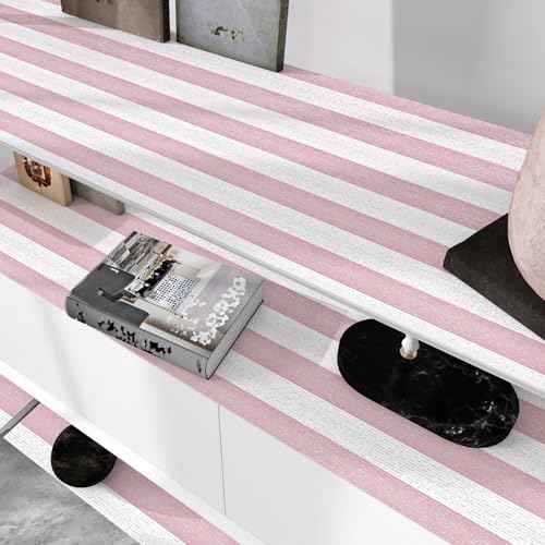 Pink Stripe Peel and Stick Wallpaper 15.7" x 118" Pink and White Self-Adhesive Wallpaper Removable Waterproof Contact Paper for Cabinets,Bedroom,Nursery,Accent Wall